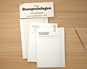 Rezepteinlage A5 und A4 mit Lochrand, 4 Vorlagen zum Ausdrucken, PDF deutsch