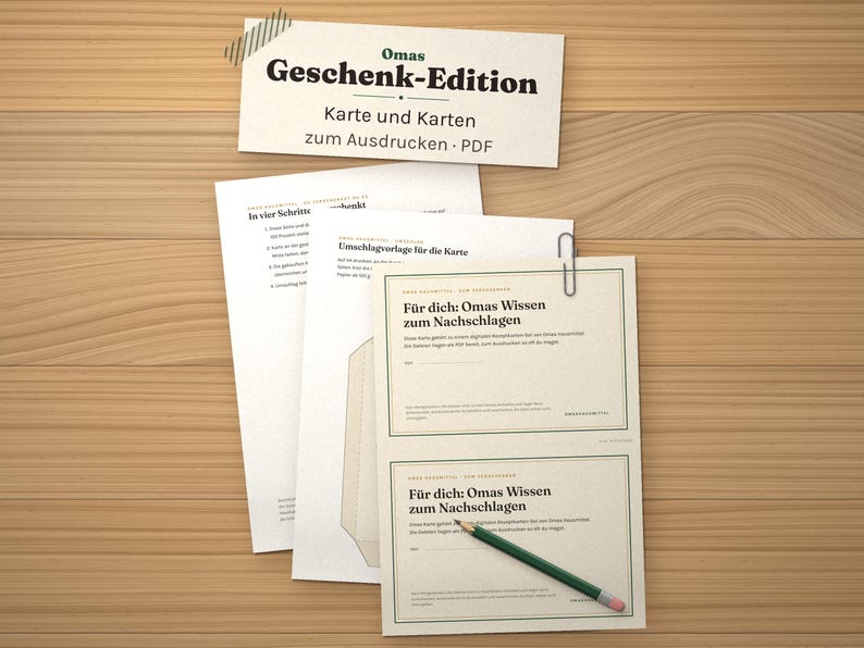 Rezeptkarten Set zum Ausdrucken, 124 Hausmittel Karten und Handbuch PDF, Geschenk-Edition mit leeren Karten, deutsch Bild 1