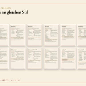K&ouml;nnte beinhalten: Eine Sammlung von zw&ouml;lf Rezeptkarten, angeordnet in zwei Reihen, mit dem deutschen Text 'KARTE F&Uuml;R KARTE' und 'Alle im gleichen Stil' oben. Jede Karte enth&auml;lt eine Zutatenliste und Anleitungen f&uuml;r verschiedene Backwaren.