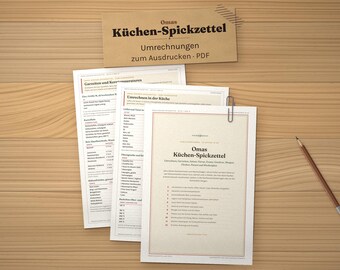 印刷可能なキッチン早見表、換算表、調理時間、季節カレンダー、一人当たりの分量、賞味期限、PDF A4サイズ