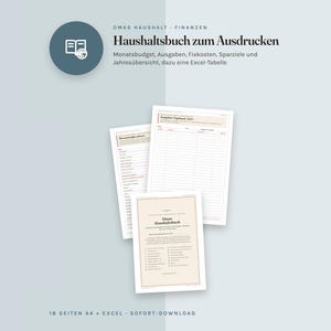 Haushaltsbuch zum Ausdrucken, undatiert, Budgetplaner PDF A4 und Excel Tabelle, Ausgaben, Fixkosten, Sparziele, Umschlagmethode Bild 2