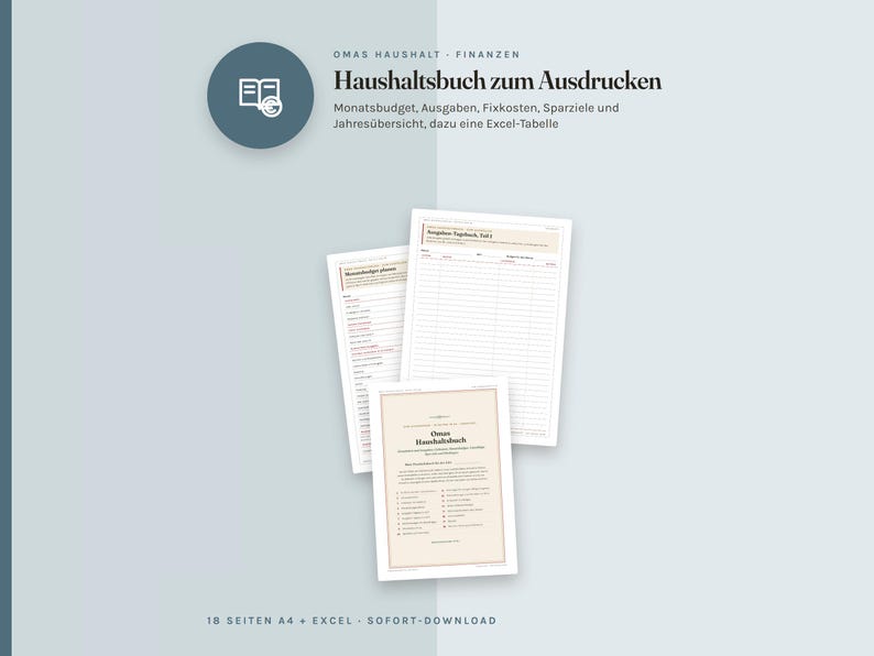 Haushaltsbuch zum Ausdrucken, undatiert, Budgetplaner PDF A4 und Excel Tabelle, Ausgaben, Fixkosten, Sparziele, Umschlagmethode Bild 2