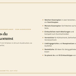 Essensplaner zum Ausdrucken, Wochenplan Essen, Einkaufsliste, Monatsplan, Vorratsliste, Menüplan Familie, Resteküche, PDF A4 Bild 3
