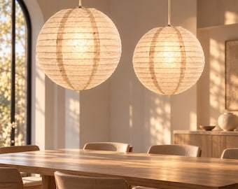 White Mulberry Paper Lantern Lampshade, Handmade Globe Pendant Light Shade, Japandi Wabi Sabi Home Decor, Christmas Wedding Party Decor