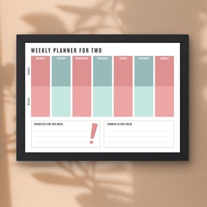 Planner For Couples, Editable Canva Weekly Monthly Bundle | Two Column Schedule