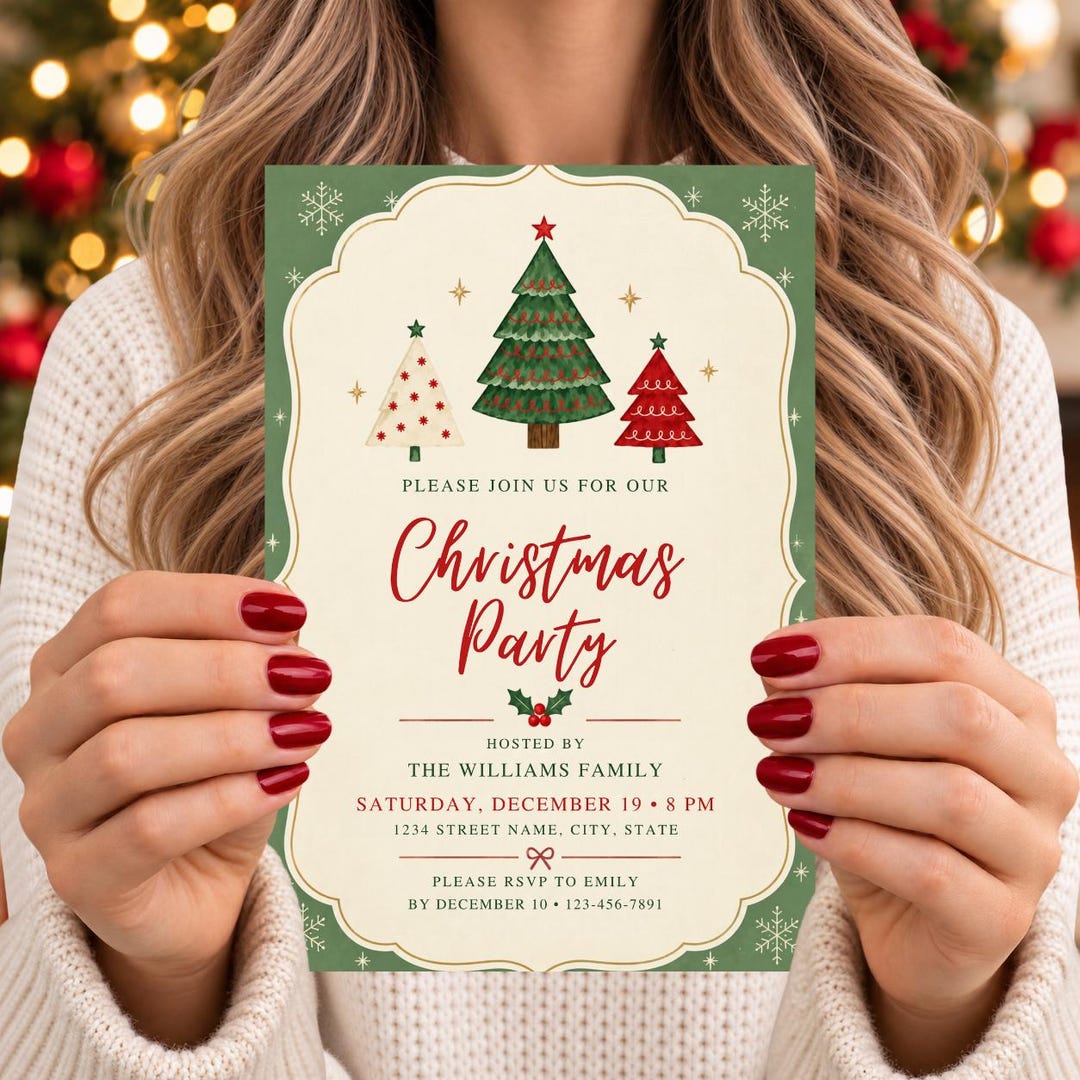 Editable Christmas Party Invitation, Sage Green Canva Template - Etsy