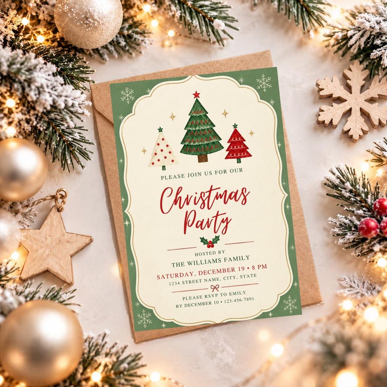 Editable Christmas Party Invitation, Sage Green Canva Template - Etsy