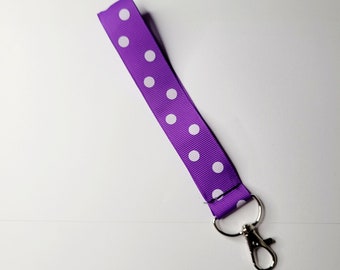 Purple polka dot Mini Key Chain Lanyard - polka dot Key Ring - Keychain - mini Lanyard - Teacher Gift - Bridesmaid gift