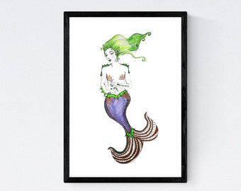 Maiden of the Deep Mermaid Drawing A4 Print | Mermaid Sketch | Mermaid Art | Mermaid Print | Mermaid Wall Art | Mermaid Gift | Mermaid Lover