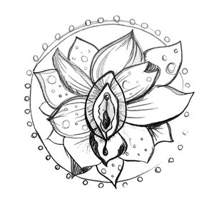 Yoni Lotus Blossom Print A4 Yoni Art Yoni Print Goddess Print Vulva Print Yoni Drawing Sketch Print Vulva Art Flower Print image 3