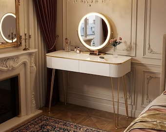 small gold dressing table Hollywood Regency Set, Luxury Vanity Chair, Table and Mirror, Vintage Glam, Gold Home Decor Birthday / Party