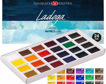 24 Ladoga® Watercolor Set 2.5 ml Full Pan Professional Extra Fine St.Petersburg