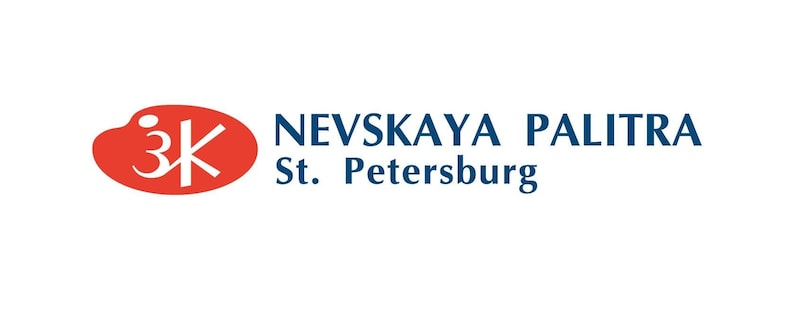 Op de afbeelding: Een rood logo met de letters "3K" in wit. De tekst "NEVSKAYA PALITRA St. Petersburg" staat in blauw onder het logo.