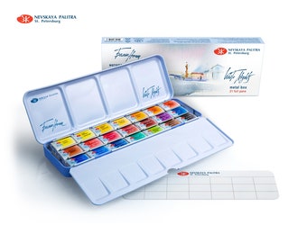 21 Watercolor Paint Set St.Petersburg White Nights® Extra Fine Artist Full Pan METAL Box Palette St.Petersburg