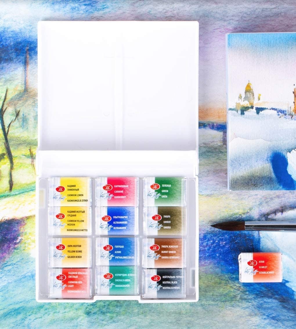  White NIghts Artists Watercolors Set 12 Full pans Metallic  Colors in Plastic Palette by Nevskaya Palitra : Toys & Games