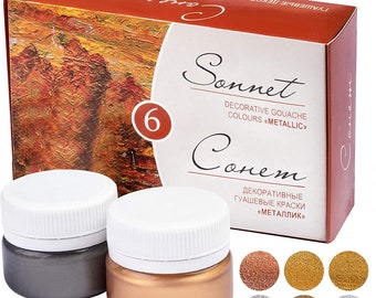 Gouache Paint Sonnet® Metallic Colors Set Extra Fine Craft 6x20ml St.Petersburg