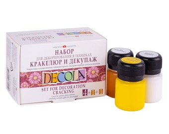 DECOLA® Acrylic Paint Set Craquelure and Decoupage, 4x20ml + 1 Craquelure Varnish + 1 Decoupage Glue St.Petersburg