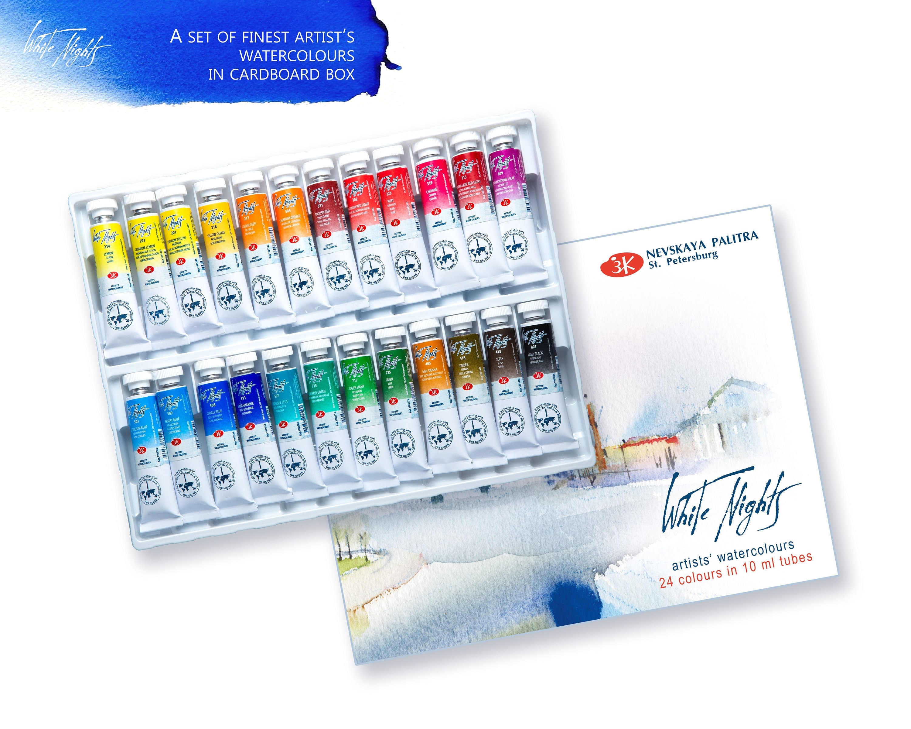 24 colors Tubes White Nights® Watercolor Paint St.Petersburg