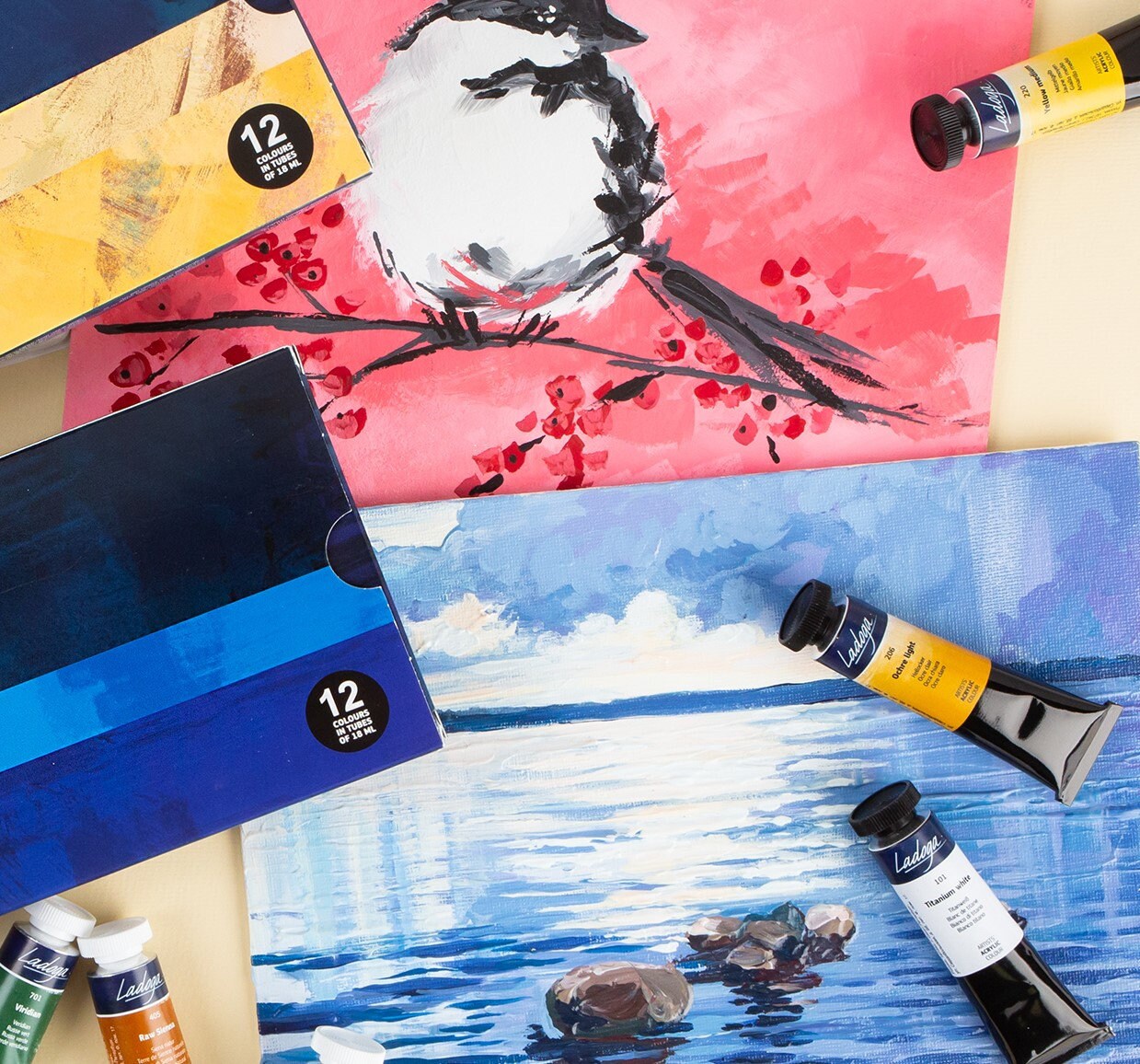 thumbnail image 2 of Ladoga Acrylic Paint Set – 12 X 18ml – St. Petersburg, Russia – Russian Made 2 of 3