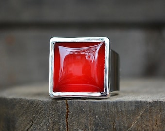 Carnelian Ring, Size 7.75 , Statement Ring,Orange Gemstone Ring, Fall Gemstone Ring, Bright Orange, Red Carnelian, Sterling Silver, Recycled