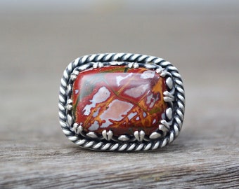 Red Gemstone Ring - Red Rhyolite Ring - Rhyolite Gemstone Ring- 925 Sterling Silver Ring - Gemstone Ring -Red Gemstone - Statement Ring