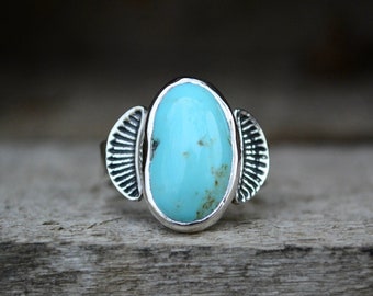 Turquoise Stamped Ring, Turquoise, Blue Turquoise Ring, Kingman Turquoise Ring, Sterling Turquoise Ring, Recycled