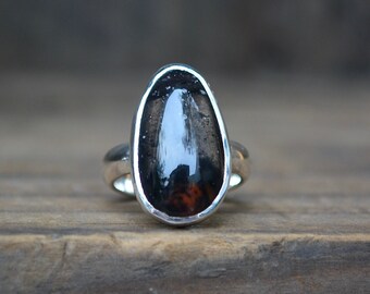 Obsidian Ring, Black Obsidian Ring, Sterling Silver, Obsidian Ring Band, Natural Obsidian Ring, Genuine Obsidian Ring, Black Gemstone Ring