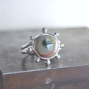 Ocean Jasper Ring, Ocean Jasper, Size 6, Sterling Silver, Jasper Ring, Rudder Ring, Nautical, Summer Jewelry, Gemstone Ring, Split Ring,