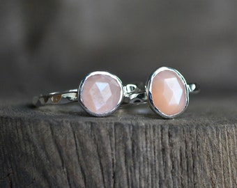 Peach Moonstone Ring, Peach Moonstone, Moonstone Ring, Stacking Ring, Gemstone Stacking Ring, Moonstone, Sterling Silver,