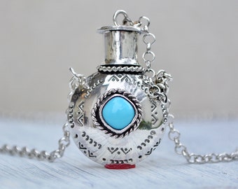Canteen Necklace, Tobacco Canteen Necklace, Turquoise Necklace, Turquoise Canteen, Turquoise, Canteen, Sterling Silver, Navajo Inspired,OOAK