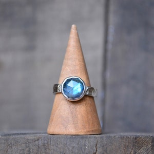 Labradorite Ring, Labradorite, Labradorite Rose Cut Ring, Rose Cut, Rose Cut Labradorite, Sterling Silver, Recycled, Hammered Band