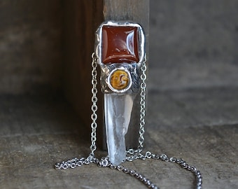 Carnelian Quartz Necklace, Carnelian, Carnelian Jewelry, Carnelian Quartz, Quartz Jewelry, Raw Quartz Necklace, Tigers Eye, Raw Jewelry