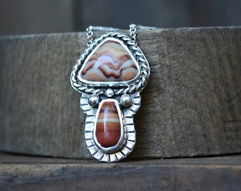 Mushroom Necklace, Mushroom, Gemstone Mushroom, Mushroom Jewelry, Sterling Silver, Silver Mushroom Necklace, Dolomite, Wave Dolomite, Groovy