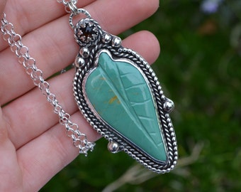 Turquoise Leaf Necklace, Leaf Necklace, Gemstone Leaf Necklace, Turquoise Opal Necklace, Turquoise Opal, Opal, Black Opal,Statement Necklace
