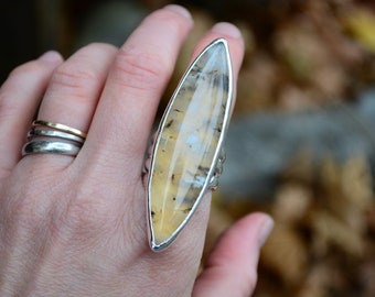 Plume Agate Ring, Agate Ring, Plume Agate, Sterling Silver, Recycled Sterling, Large Statement Ring, Size 9