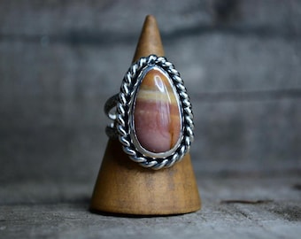 Handmade Polychrome Jasper Ring • Sterling Silver Statement Ring • Boho Teardrop Gemstone Jewelry • Size 8.75 • Earthy Landscape Stone Ring