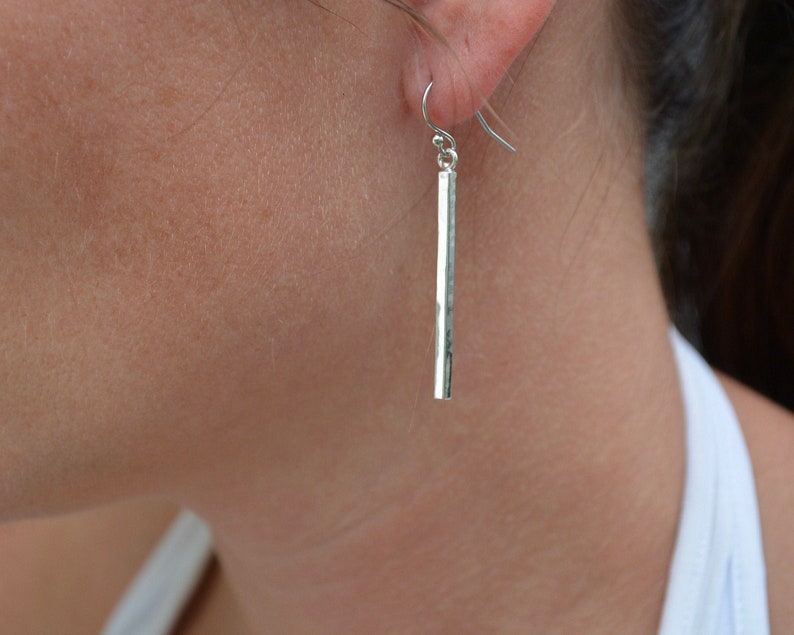 Bar Earrings Bar Sterling Earrings Bar Dangle Earrings Everyday Earrings Simple Bar Earrings Long Bar Earrings Silver Earrings image 1