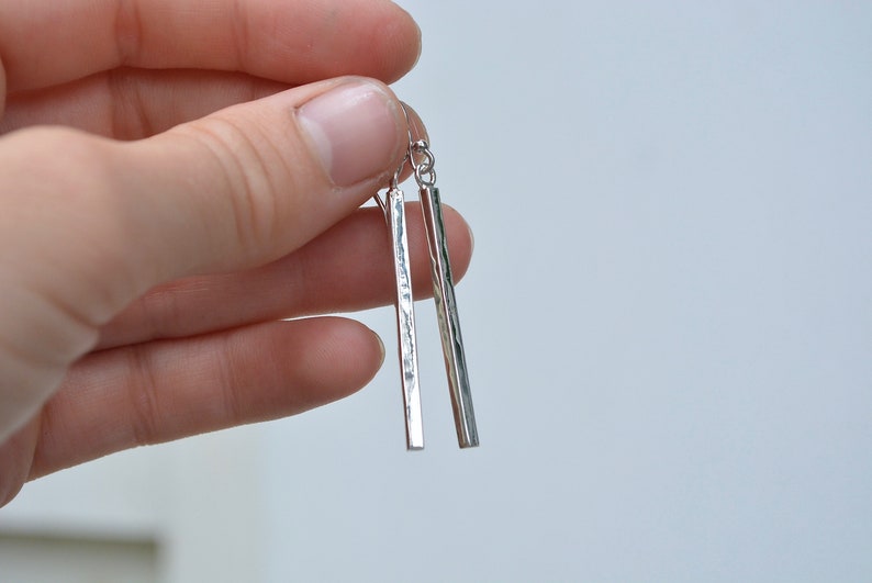 Bar Earrings Bar Sterling Earrings Bar Dangle Earrings Everyday Earrings Simple Bar Earrings Long Bar Earrings Silver Earrings image 7