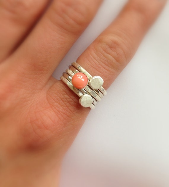 Items similar to Coral Stacking Rings, Coral Rings, Coral, Pink