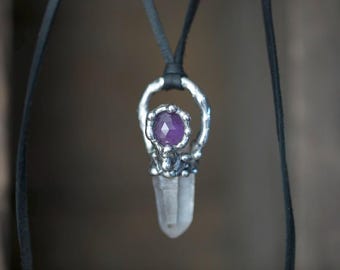 Amethyst Quartz Necklace • Handmade Crystal Pendant • Faceted Amethyst Jewelry • Boho Quartz Necklace • Lead-Free Silver Jewelry