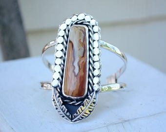 Landscape Jasper Feather Cuff Bracelet - Sterling Silver Boho Jewelry - Handmade Jasper Stone Bracelet - Nature Inspired for Her