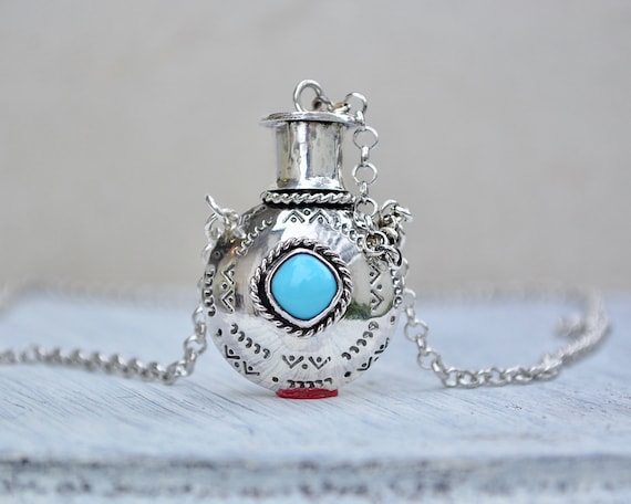 Canteen Necklace, Tobacco Canteen Necklace, Turquoise Necklace, Turquoise  Canteen, Turquoise, Canteen, Sterling Silver, Navajo Inspired,ooak