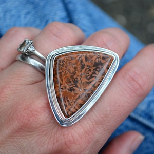 Starburst Jasper Ring, Size 7.5, Brown Gemstone Ring, Statement Ring, Sterling Silver Ring, Silver Jasper Ring, Bold Ring, OOAK