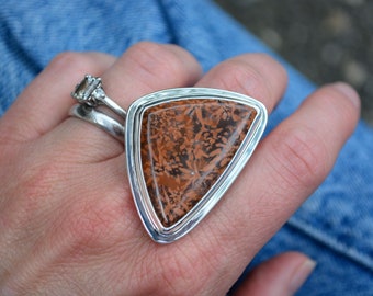 Starburst Jasper Ring, Size 7.5, Brown Gemstone Ring, Statement Ring, Sterling Silver Ring, Silver Jasper Ring, Bold Ring, OOAK