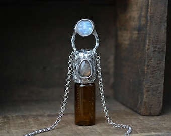 Moonstone Rollerball Necklace, Moonstone Rollerball, Moonstone Necklace, Moonstone Labradorite, Labradorite Necklace, Rollerball Necklace