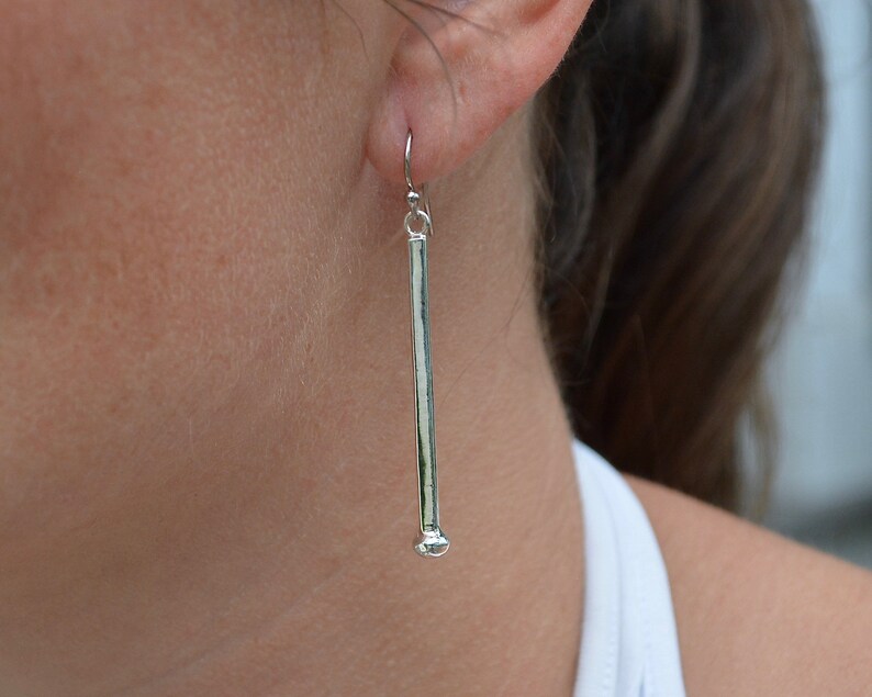 Bar Earrings Bar Sterling Earrings Bar Dangle Earrings Everyday Earrings Simple Bar Earrings Long Bar Earrings Silver Earrings image 3