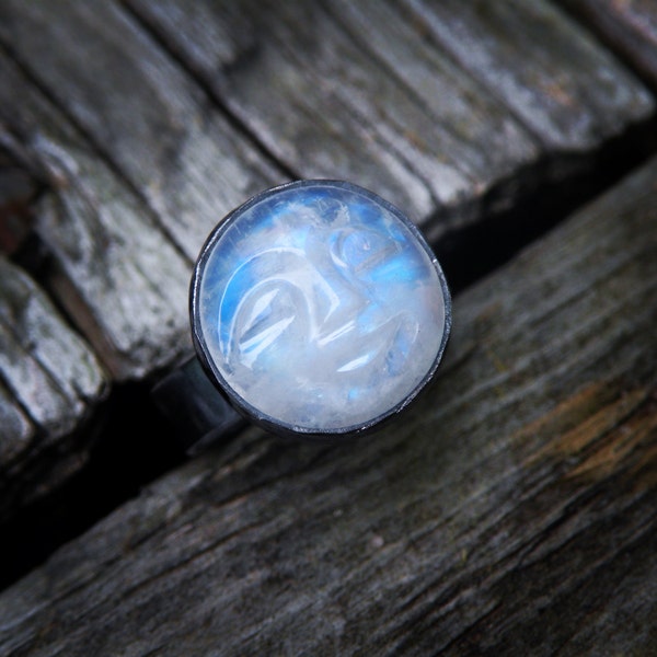 Rainbow Moonstone Ring, Man in the Moon Ring, Moon Ring, Moonstone