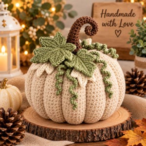 Ribbad Amigurumi Pumpa Virkmönster PDF, Lönnlöv, Slingor (Direkt Nedladdning)