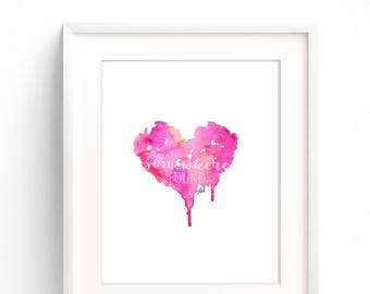 Pink Heart - Watercolor Print - Home - Nursery decor