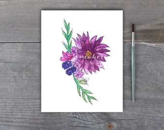 Flowers & Berries - Watercolor Print - Home Decor - Mother's Day - Gift